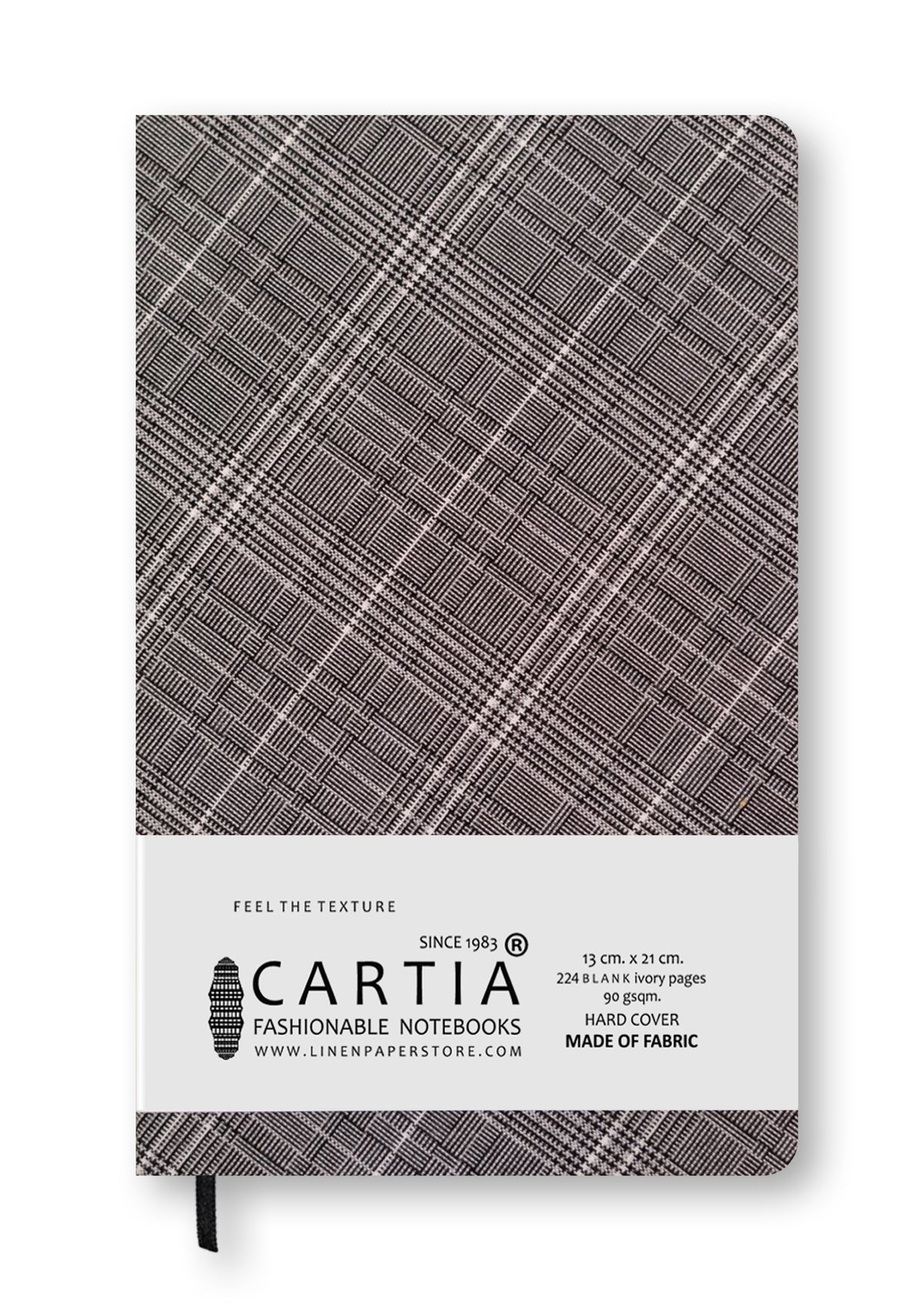 WOVEN HARDCOVER BLANK NOTEBOOK GREY TARTAN