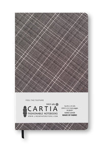 WOVEN HARDCOVER BLANK NOTEBOOK GREY TARTAN