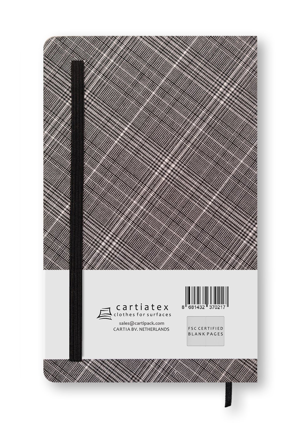WOVEN HARDCOVER BLANK NOTEBOOK GREY TARTAN