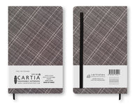 WOVEN HARDCOVER BLANK NOTEBOOK GREY TARTAN
