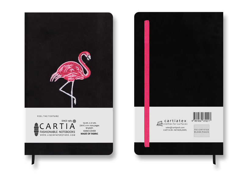 FABRIC HARDCOVER BLANK NOTEBOOK FLAMINGO