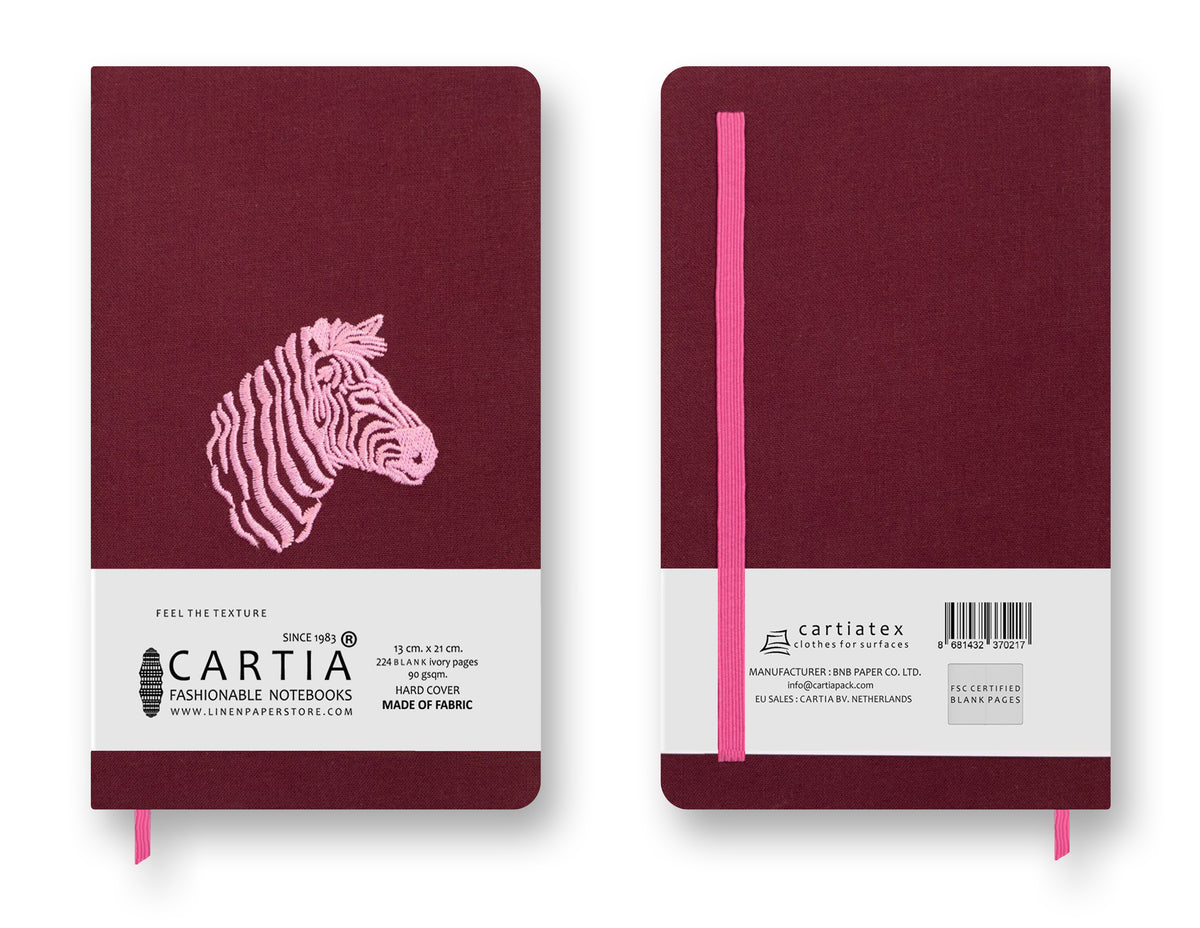 STOF HARDCOVER BLANCO NOTITIEBOEKJE ROZE ZEBRA [BOURGONDIË]